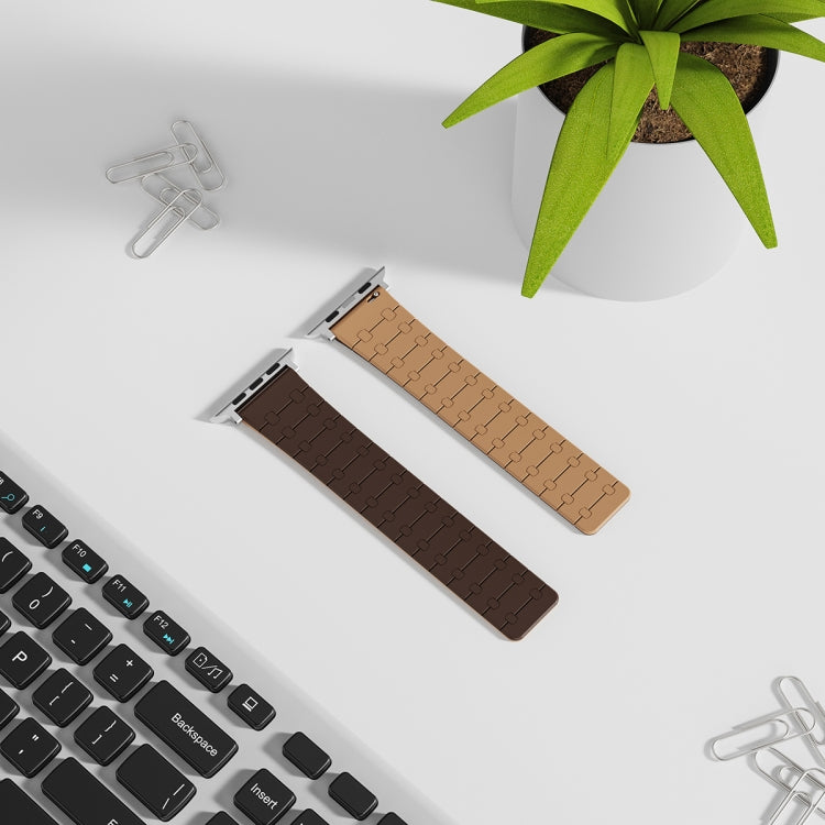 For Apple Watch Series 5 40mm Two Color Loop Magnetic Silicone Watch Band(Dark Brown+Light Brown) by bashfashion