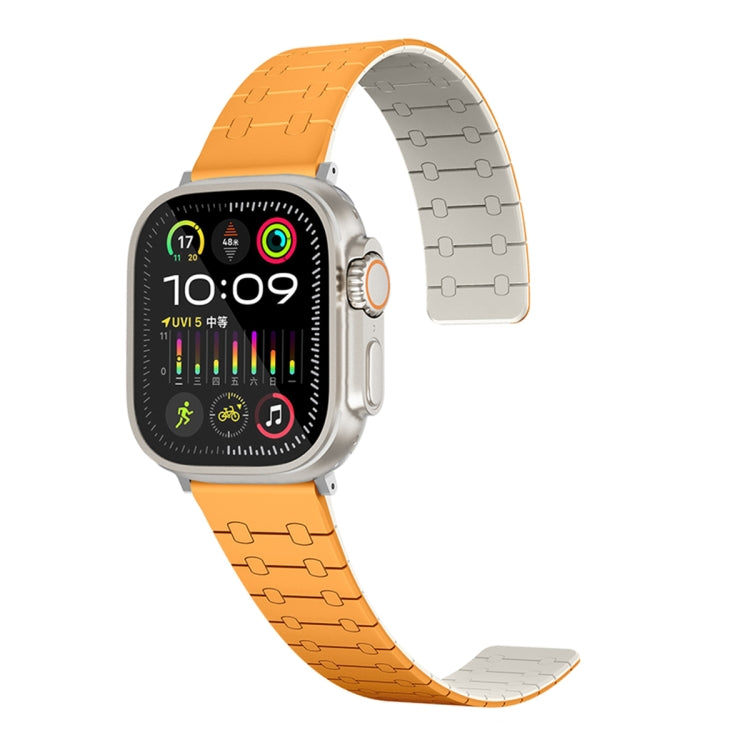 For Apple Watch Series 4 44mm Two Color Loop Magnetic Silicone Watch Band(Orange+Starlight) by bashfashion