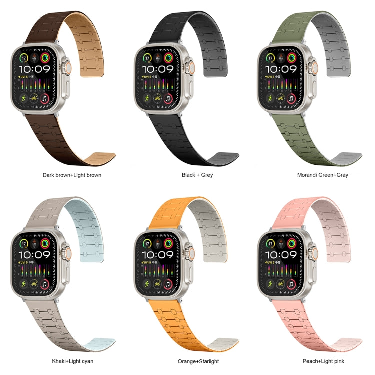 For Apple Watch Series 9 45mm Two Color Loop Magnetic Silicone Watch Band(Khaki+Light Green) by bashfashion