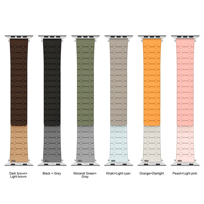 For Apple Watch Series 9 45mm Two Color Loop Magnetic Silicone Watch Band(Khaki+Light Green) by bashfashion