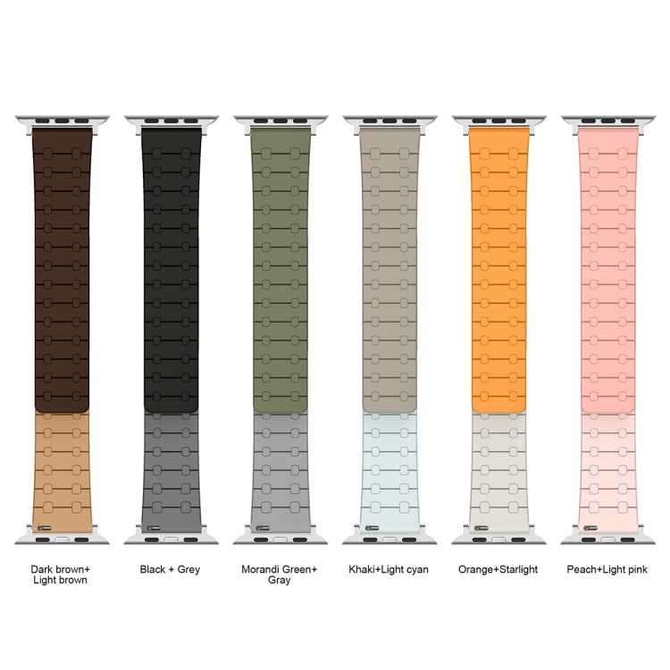 For Apple Watch Series 7 45mm Two Color Loop Magnetic Silicone Watch Band(Dark Brown+Light Brown) by bashfashion