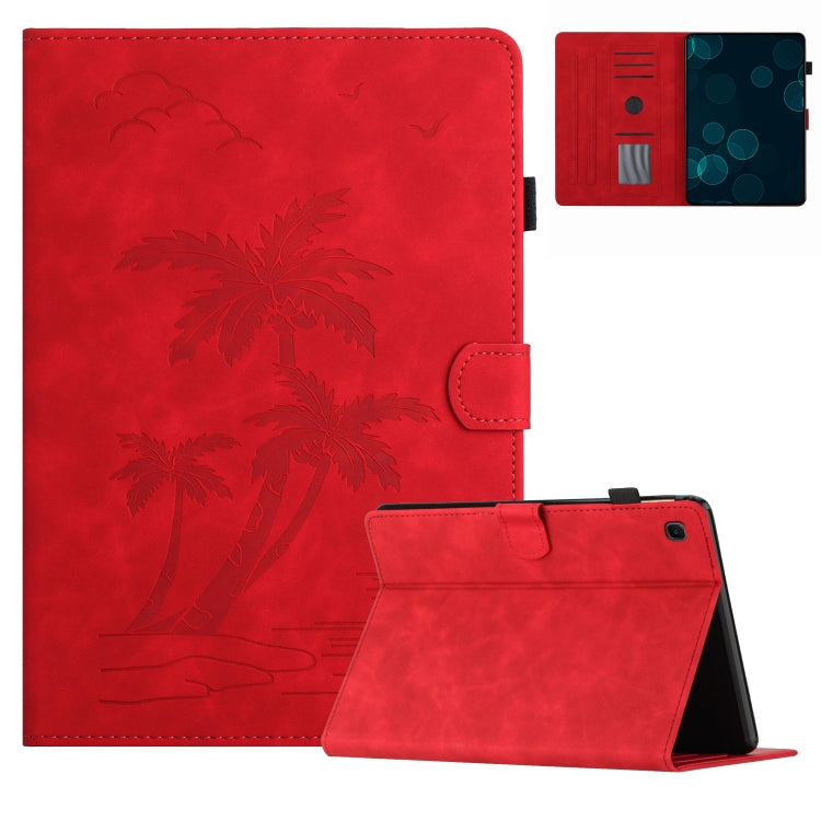 For Samsung Galaxy Tab S6 Lite P610/P615 Coconut Tree Embossed Smart Leather Tablet Case(Red) by bashfashion