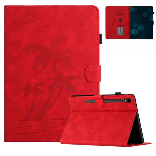 For Samsung Galaxy Tab S8 X700/X706 Coconut Tree Embossed Smart Leather Tablet Case(Red) by bashfashion