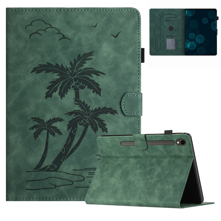 For Samsung Galaxy Tab S7 T870/T875 Coconut Tree Embossed Smart Leather Tablet Case(Green) by bashfashion