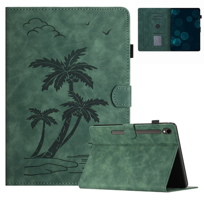 For Samsung Galaxy Tab S7 T870/T875 Coconut Tree Embossed Smart Leather Tablet Case(Green) by bashfashion