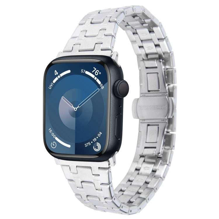For Apple Watch Series 9 45mm Double T Stainless Steel Watch Band(Silver) by bashfashion