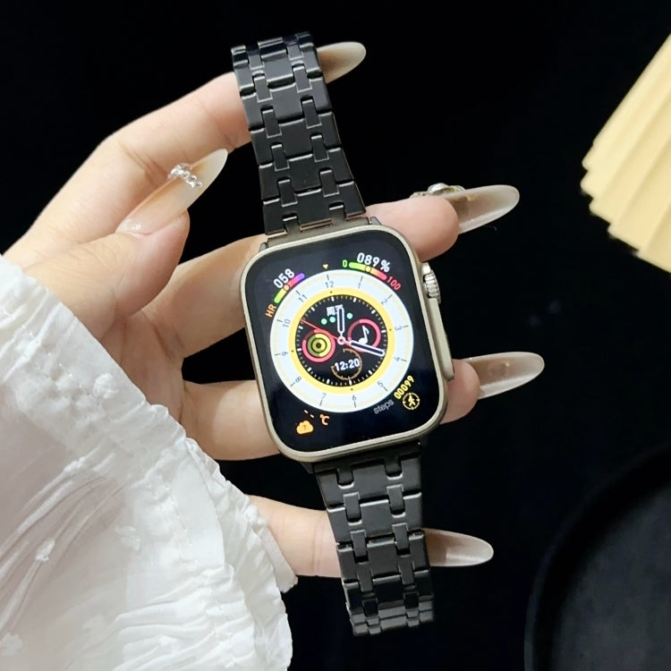 For Apple Watch Series 8 41mm Double T Stainless Steel Watch Band(Black) by bashfashion