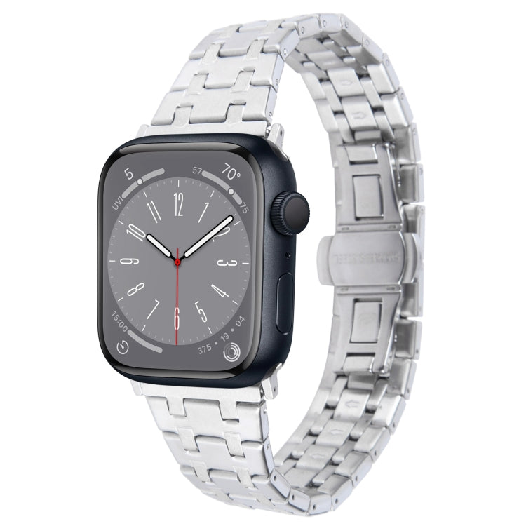 For Apple Watch Series 8 45mm Double T Stainless Steel Watch Band(Silver) by bashfashion