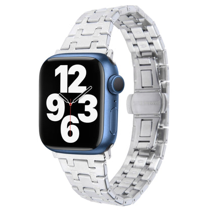 For Apple Watch Series 7 41mm Double T Stainless Steel Watch Band(Silver) by bashfashion