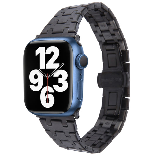 For Apple Watch Series 7 45mm Double T Stainless Steel Watch Band(Black) by bashfashion
