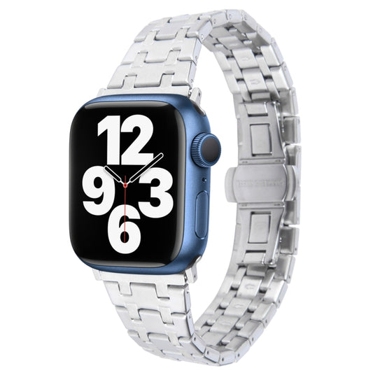 For Apple Watch Series 7 45mm Double T Stainless Steel Watch Band(Silver) by bashfashion