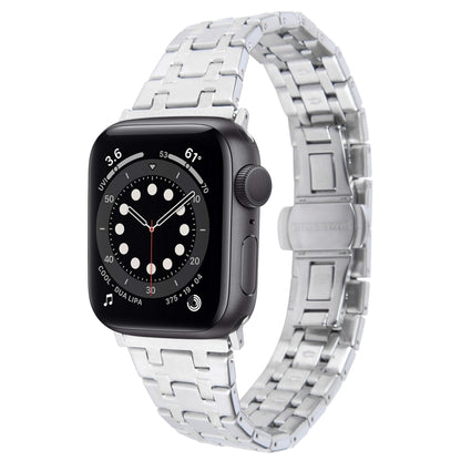 For Apple Watch Series 6 44mm Double T Stainless Steel Watch Band(Silver) by bashfashion