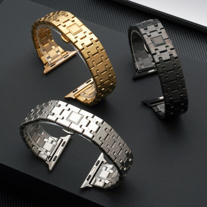 For Apple Watch Series 7 45mm Double T Stainless Steel Watch Band(Black) by bashfashion