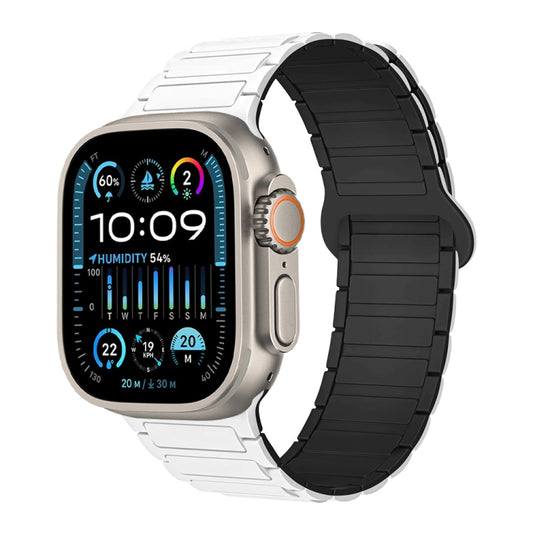 For Apple Watch Ultra 2 49mm I-Shaped Magnetic Silicone Watch Band(White Black) by bashfashion