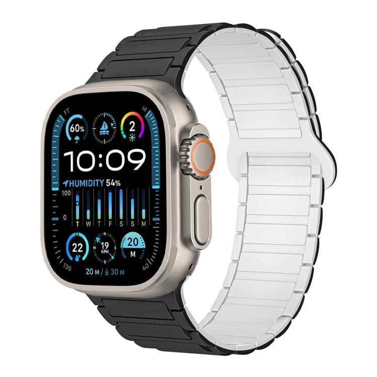 For Apple Watch Ultra 49mm I-Shaped Magnetic Silicone Watch Band(Black White) by bashfashion