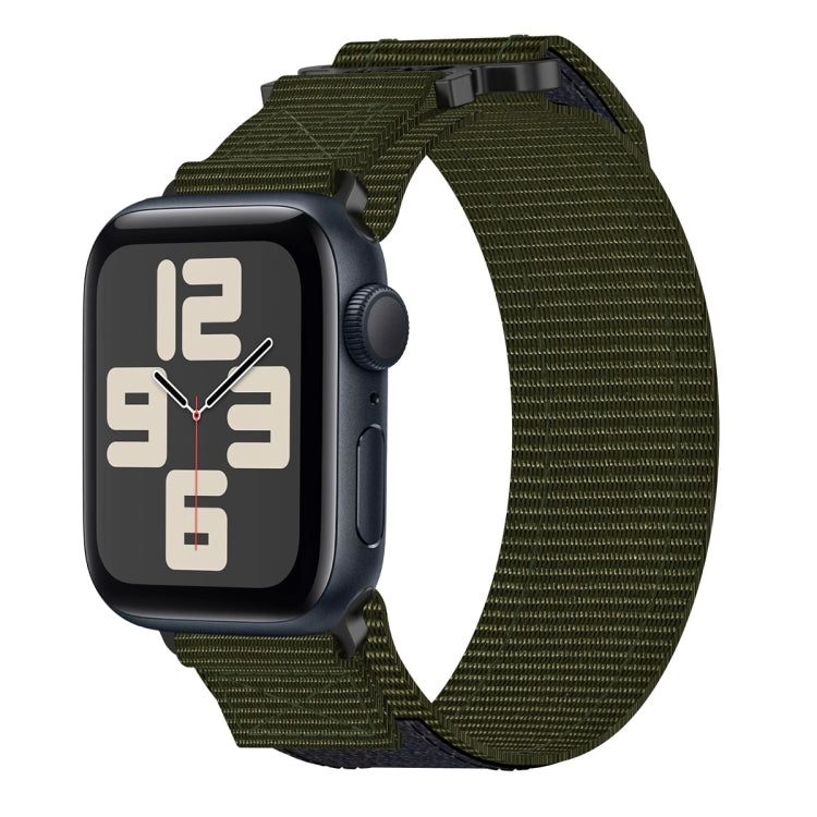 For Apple Watch SE 2023 44mm Nylon Hook And Loop Fastener Watch Band(Army Green) by bashfashion
