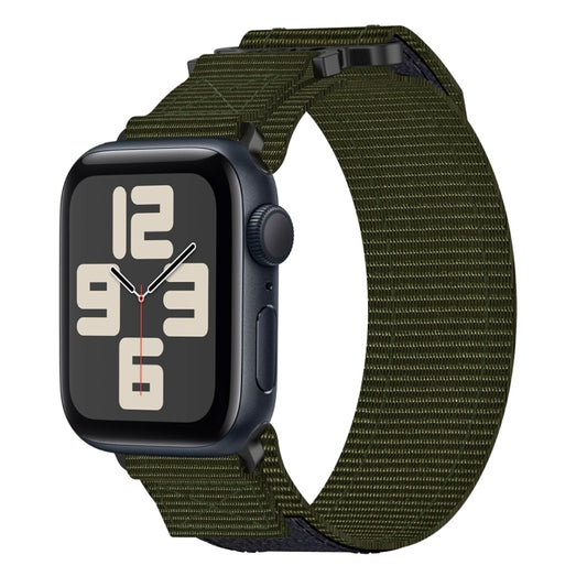 For Apple Watch SE 2023 44mm Nylon Hook And Loop Fastener Watch Band(Army Green) by bashfashion