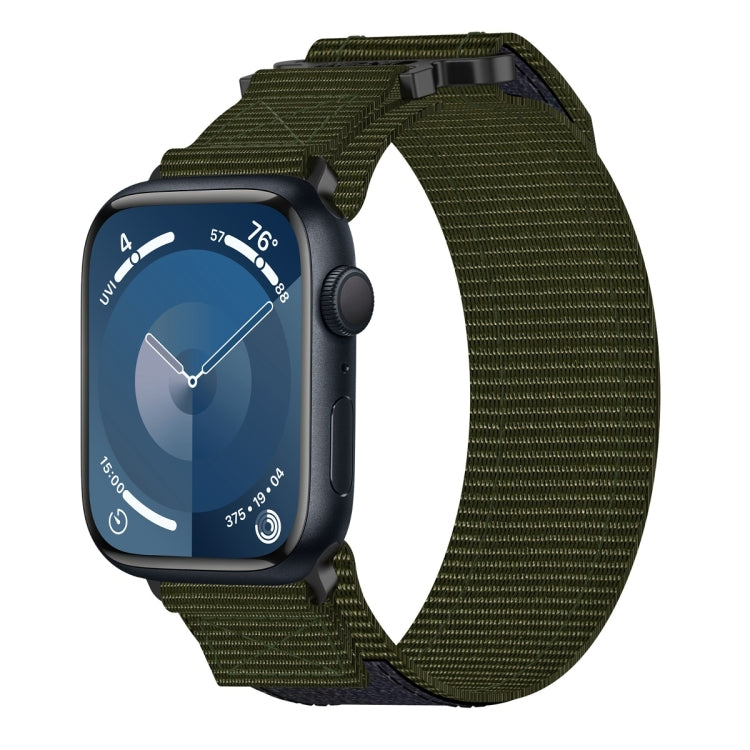 For Apple Watch Series 9 41mm Nylon Hook And Loop Fastener Watch Band(Army Green) by bashfashion