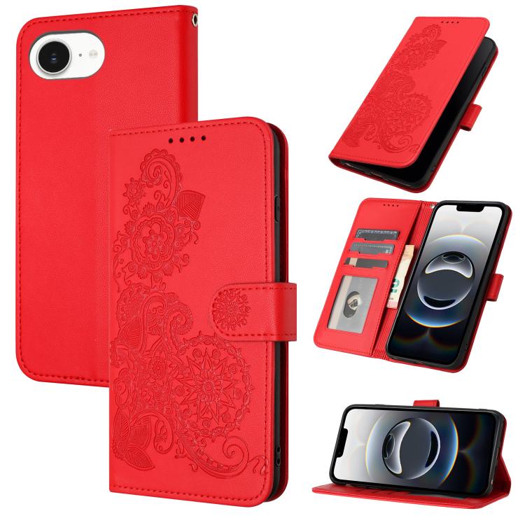 For iPhone 16e Datura Flower Embossed Flip Leather Phone Case(Red) by bashfashion