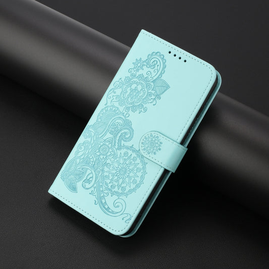 For iPhone 16e Datura Flower Embossed Flip Leather Phone Case(Light Blue) by bashfashion