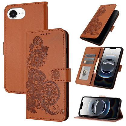 For iPhone 16e Datura Flower Embossed Flip Leather Phone Case(Brown) by bashfashion