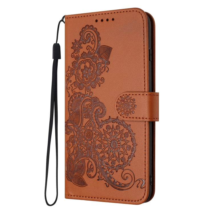 For iPhone 16e Datura Flower Embossed Flip Leather Phone Case(Brown) by bashfashion