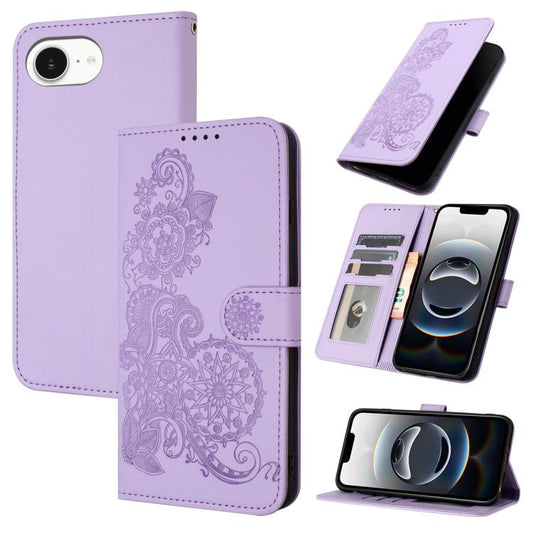For iPhone 16e Datura Flower Embossed Flip Leather Phone Case(Purple) by bashfashion