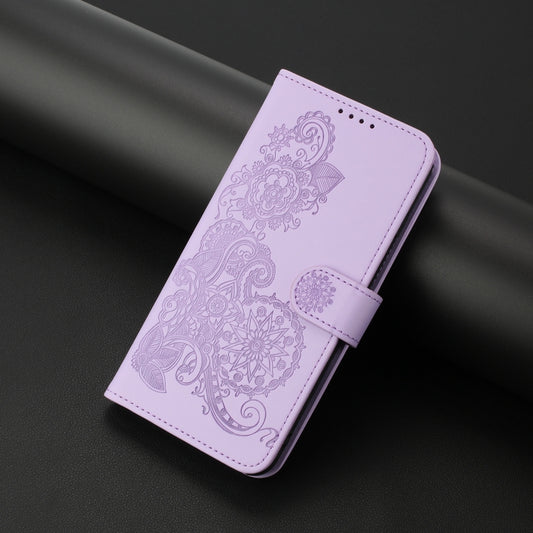 For iPhone 16e Datura Flower Embossed Flip Leather Phone Case(Purple) by bashfashion