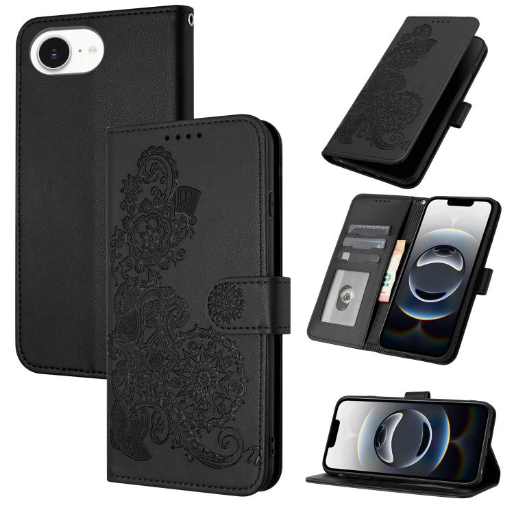 For iPhone 16e Datura Flower Embossed Flip Leather Phone Case(Black) by bashfashion