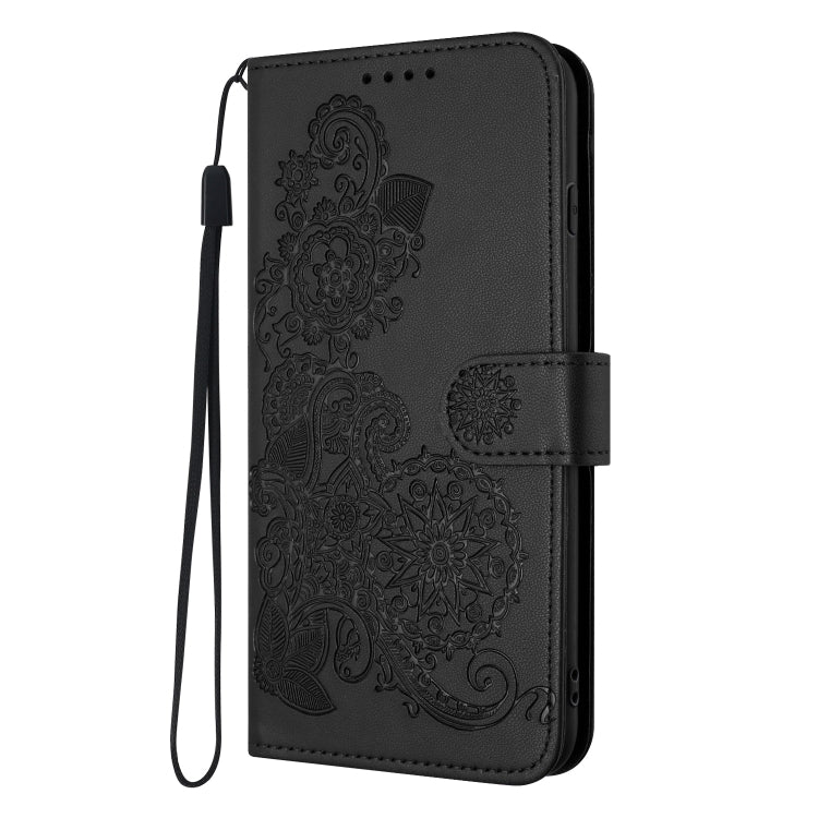 For iPhone 16e Datura Flower Embossed Flip Leather Phone Case(Black) by bashfashion