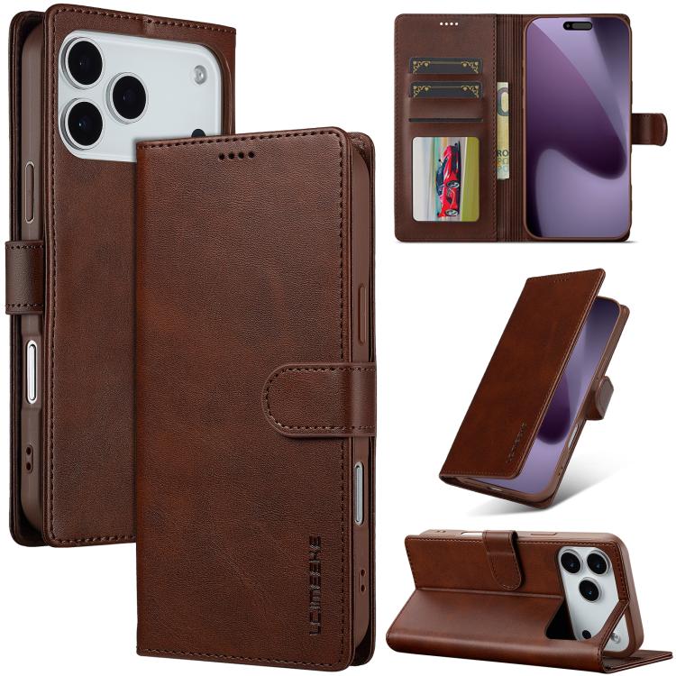 LC.IMEEKE Calf Texture Horizontal Flip Leather Case For iPhone 17 Pro(Brown) by LC.IMEEKE