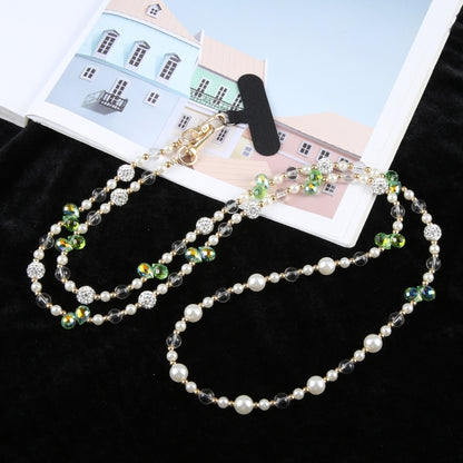 Mobile Phone Anti-lost Long Chain Flash Diamond Pearl Crossbody Lanyard(Green) by bashfashion