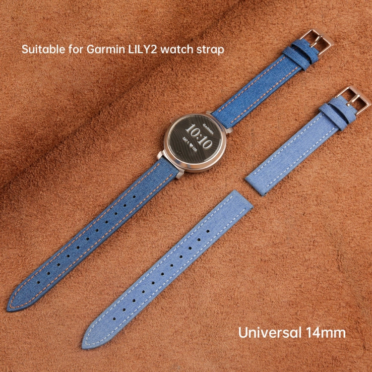 For Garmin Lily 2 14mm Linen Fabric Leather Watch Band(Black) by bashfashion