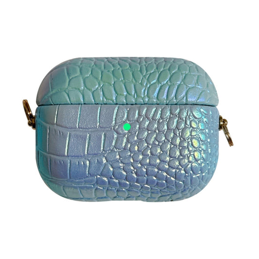 For AirPods Pro Colorful Crocodile Pattern PC Earphone Case with Anti-lost Metal Long Chain(Light Blue) by bashfashion