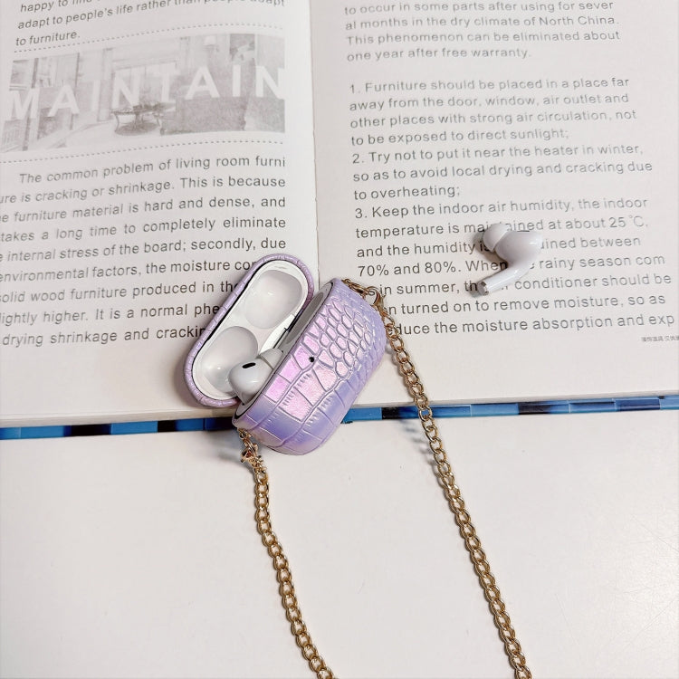 For AirPods Pro 2 Colorful Crocodile Pattern PC Earphone Case with Anti-lost Metal Long Chain(Light Blue) by bashfashion