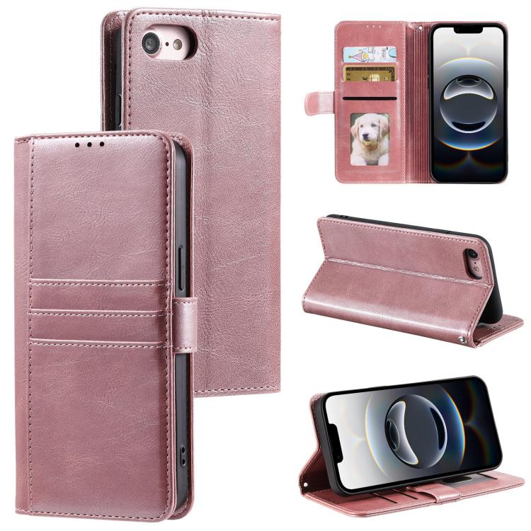 For iPhone 16e Simple 6-Card Wallet Leather Phone Case(Rose Gold) by bashfashion