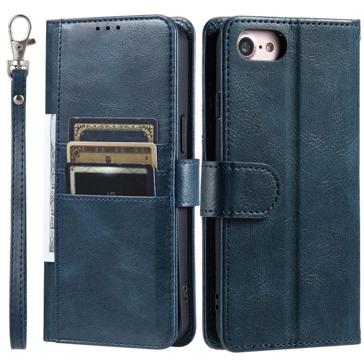For iPhone 16e Simple 6-Card Wallet Leather Phone Case(Navy Blue) by bashfashion