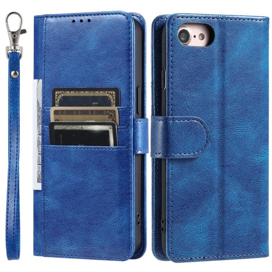For iPhone 16e Simple 6-Card Wallet Leather Phone Case(Blue) by bashfashion