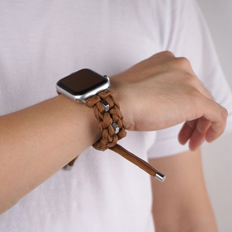 For Apple Watch Series 8 45mm Screw Nut Braided Paracord Watch Band(Coffee) by bashfashion