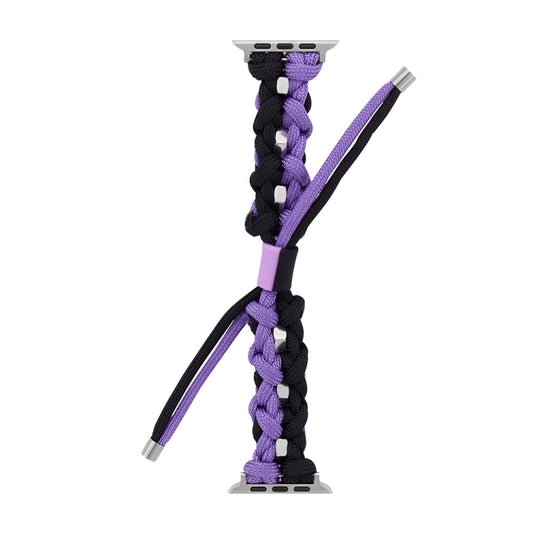 For Apple Watch SE 2023 44mm Screw Nut Dual-Color Braided Paracord Watch Band(Black Purple) by bashfashion