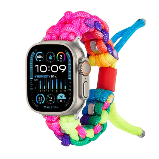 For Apple Watch Ultra 2 49mm Screw Nut Dual-Color Braided Paracord Watch Band(Rainbow) by bashfashion