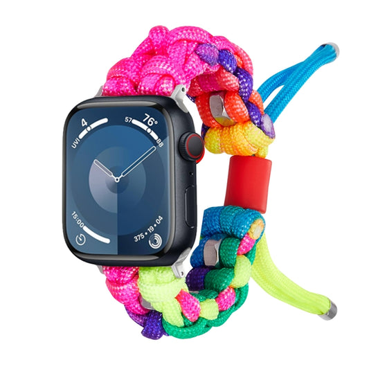 For Apple Watch Series 9 45mm Screw Nut Dual-Color Braided Paracord Watch Band(Rainbow) by bashfashion