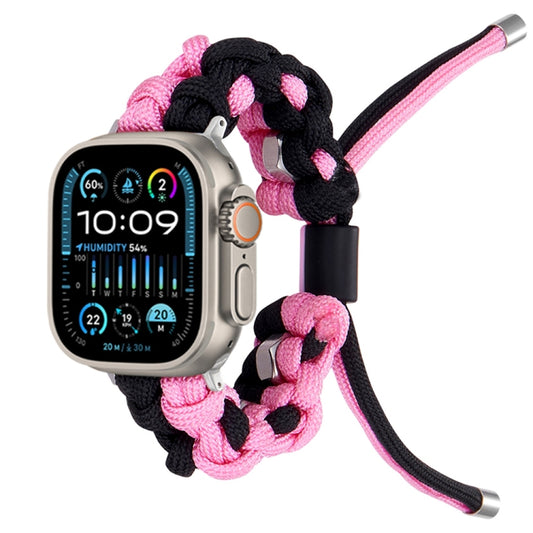 For Apple Watch Ultra 49mm Screw Nut Dual-Color Braided Paracord Watch Band(Black Pink) by bashfashion