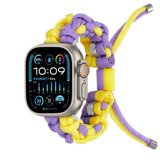 For Apple Watch Ultra 49mm Screw Nut Dual-Color Braided Paracord Watch Band(Purple Yellow) by bashfashion