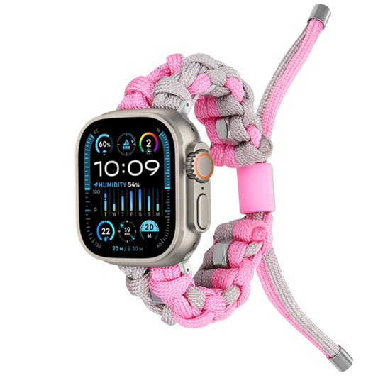 For Apple Watch Ultra 49mm Screw Nut Dual-Color Braided Paracord Watch Band(Silver Pink) by bashfashion