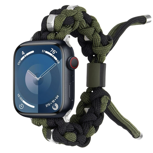 For Apple Watch Series 8 45mm Screw Nut Dual-Color Braided Paracord Watch Band(Black Green) by bashfashion