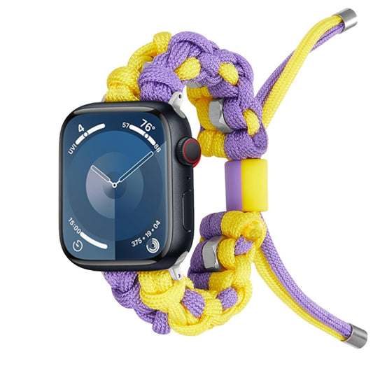 For Apple Watch SE 2022 44mm Screw Nut Dual-Color Braided Paracord Watch Band(Purple Yellow) by bashfashion