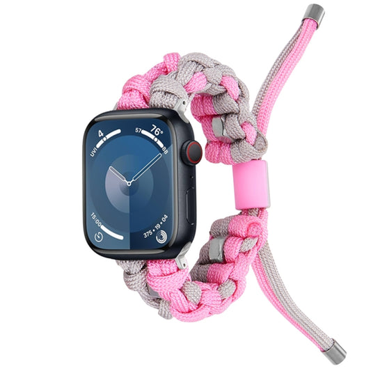 For Apple Watch SE 2022 44mm Screw Nut Dual-Color Braided Paracord Watch Band(Silver Pink) by bashfashion
