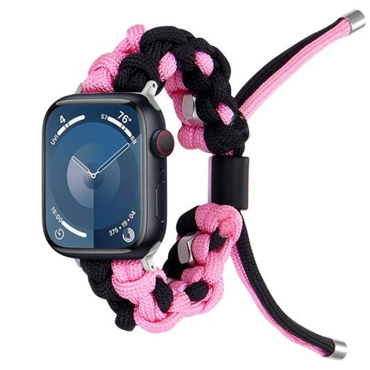 For Apple Watch SE 44mm Screw Nut Dual-Color Braided Paracord Watch Band(Black Pink) by bashfashion