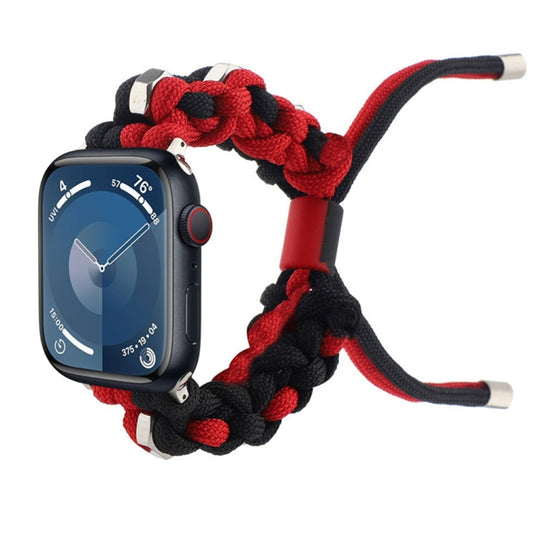 For Apple Watch SE 44mm Screw Nut Dual-Color Braided Paracord Watch Band(Black Red) by bashfashion